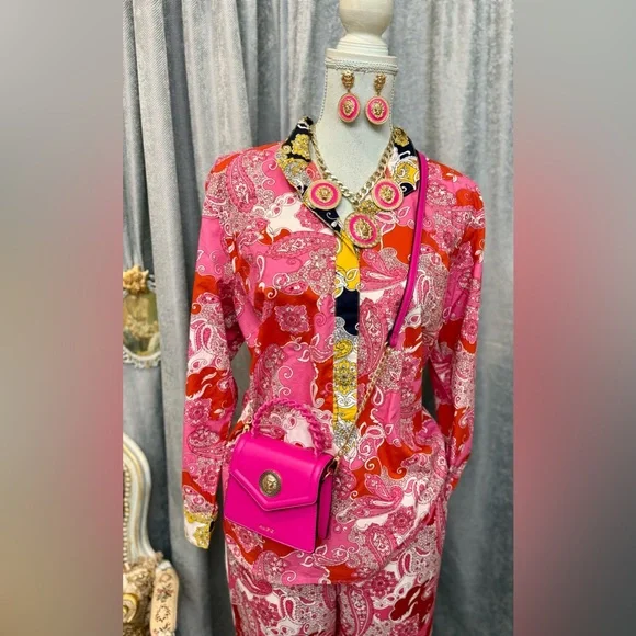 Vibrant Pink and Red Paisley Blouse and Pants